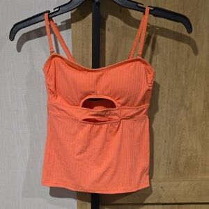 (J29) Coral Ribbed Cutout Swim Top Sz S
